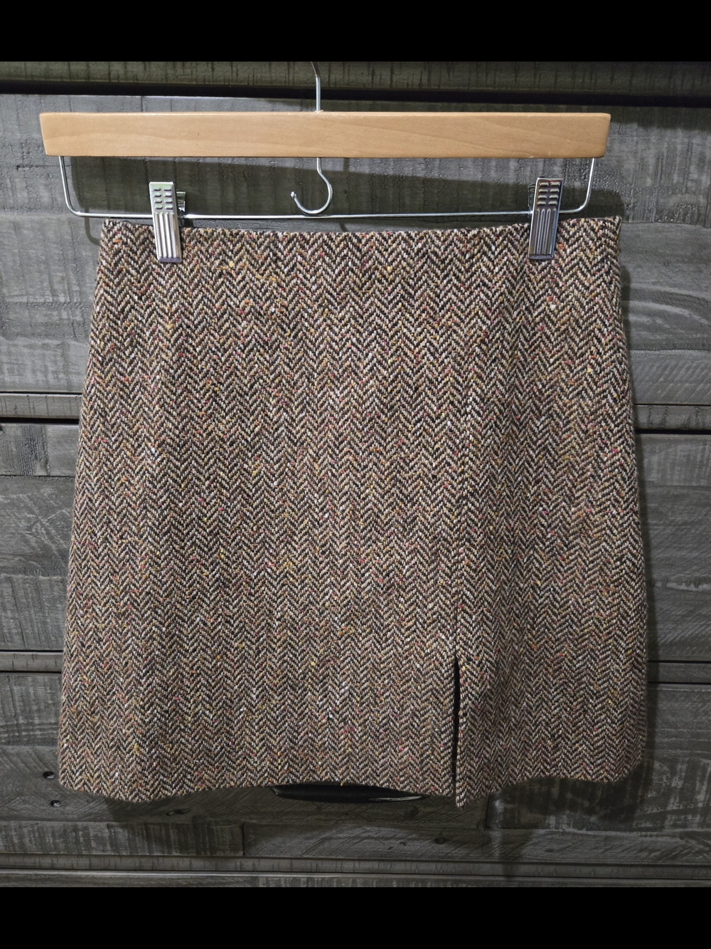 Vanessa Bruno Wool Silk Herringbone Mini Skirt Size 38 Brown Tweed Speckled